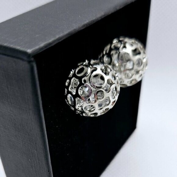 Silver Plated Tribal Open Sphere Studded Earrings with a Postback - Picture 3 of 5